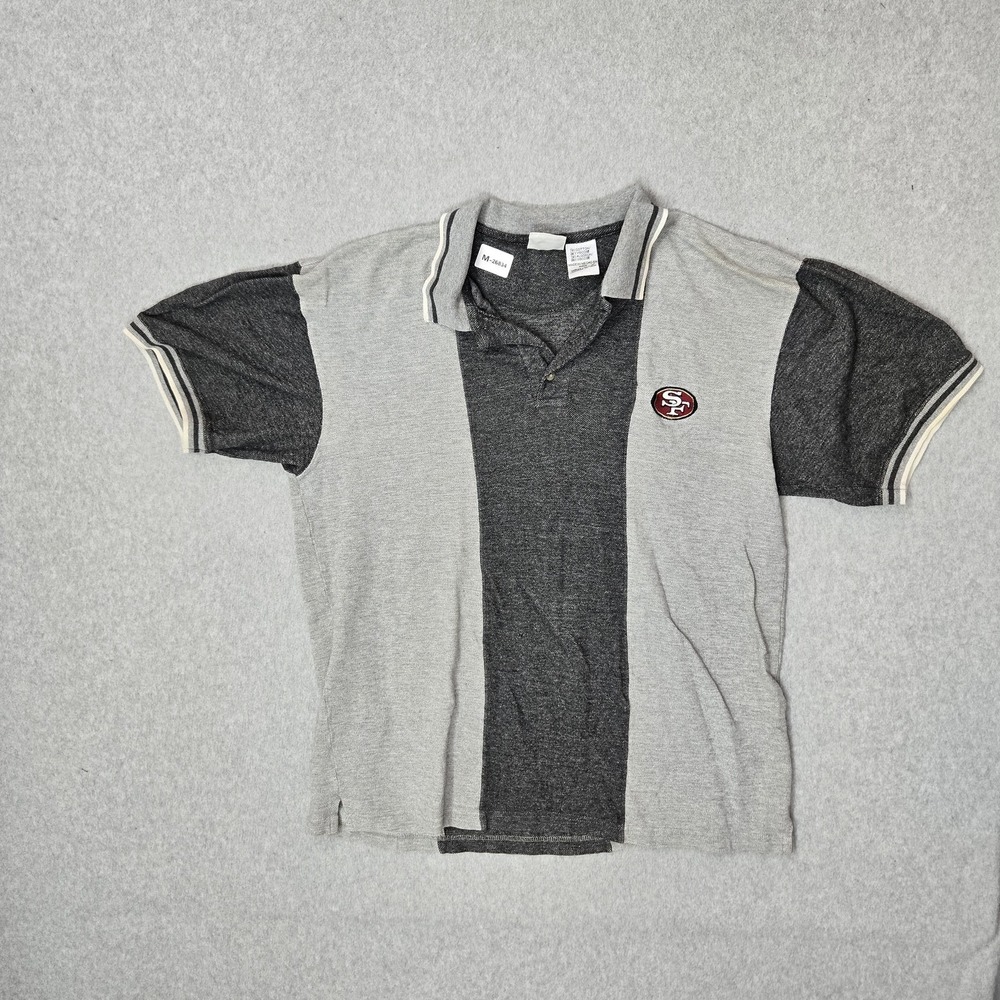 VINTAGE San Francisco 49ers Men Polo‎ L Gray Embroidered Striped The Edge 90s